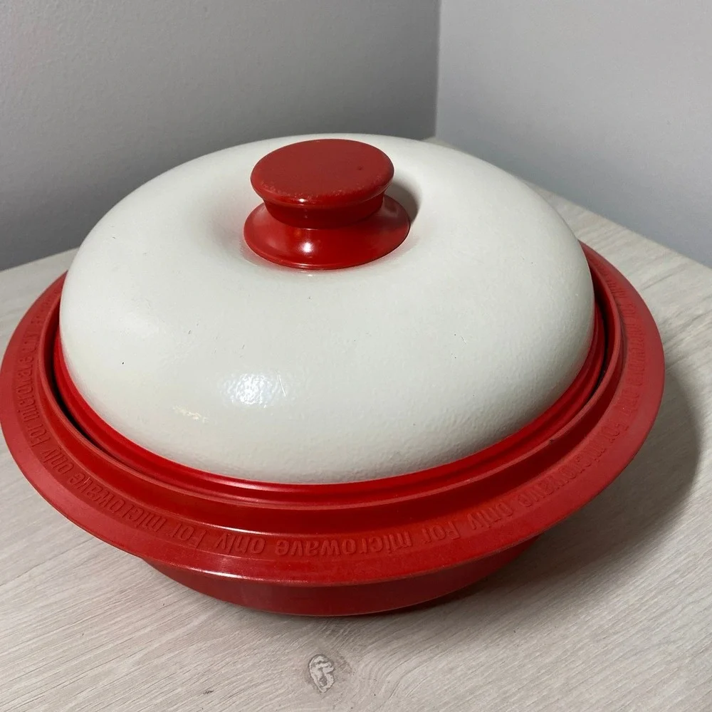 Microwave Cooker Set Grill Pan Steam Plate Egg Poacher Red White Made in Korea